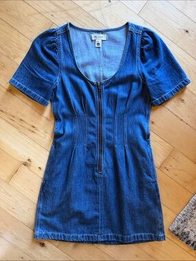 Madewell Dark Blue Denim Zip-Front Mini Dress